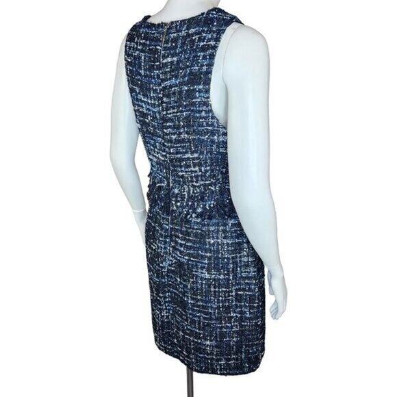 Julie Brown NYC Sleeveless Dress Lori Blue Oxford Tweed Fringe Metallic Size 8 - Picture 7 of 14